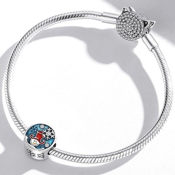 Berloque de Natal Redondo Boneco de Neve Prata