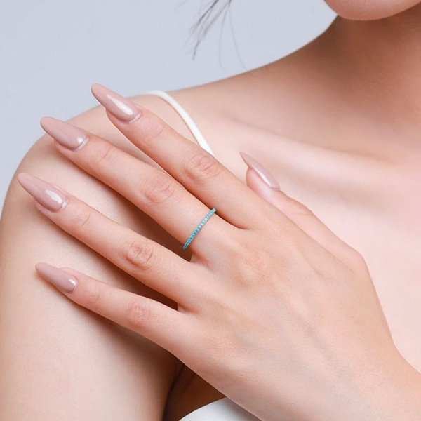 Anel Prata Cravejado de Turquesa