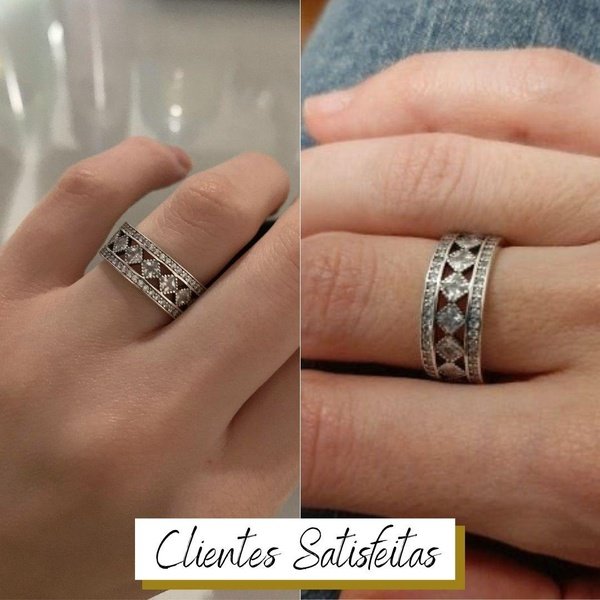 Anel Prata Clássico com Zircônias