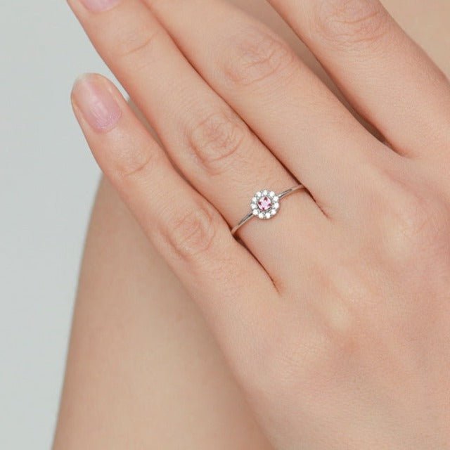 Anel Prata Solitário Flor Rosa