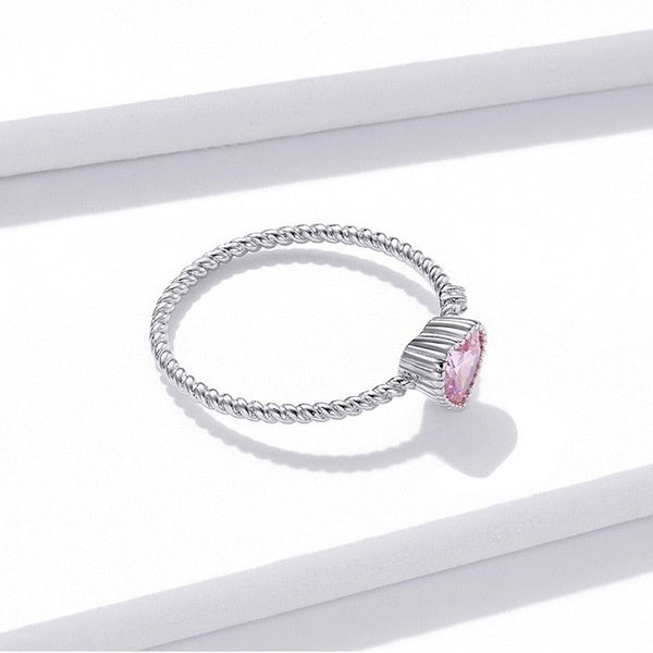 Anel Solitário Prata com Zircônia Rosa