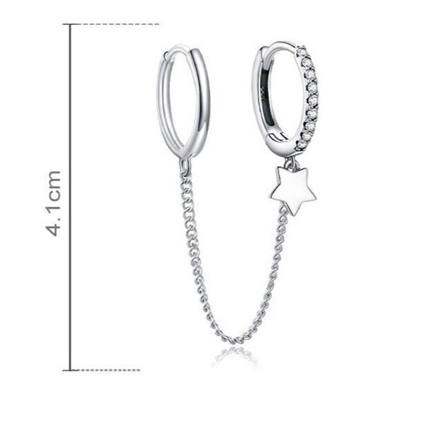 Brinco Prata Piercing Duplo Corrente