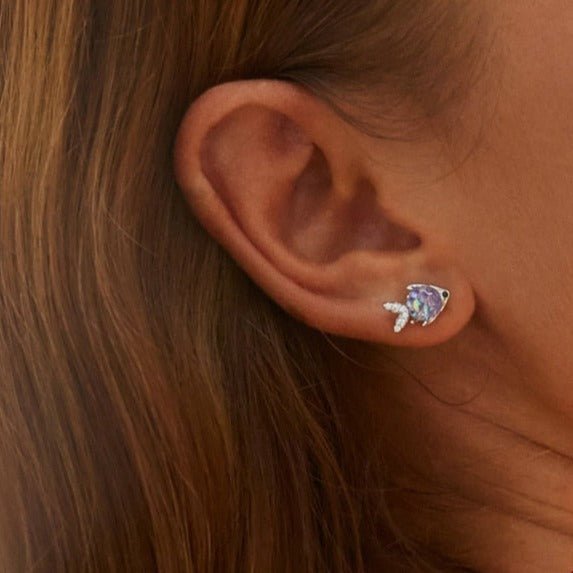 Brinco Prata Peixe Colorido