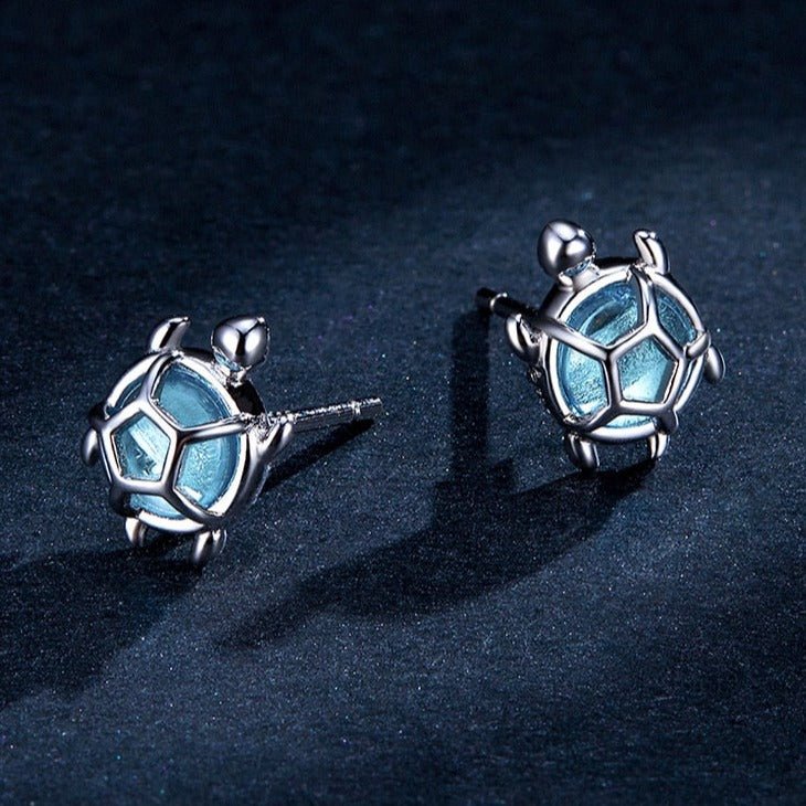Brinco Prata Tartaruga Azul