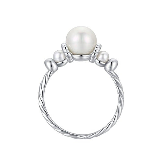 Anel Solitário de Pérola Torcido Prata