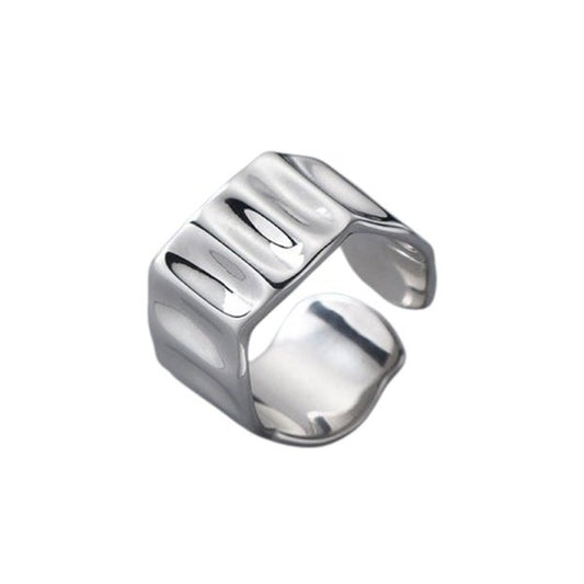 Anel Ajustável Ondas Geométricas Prata