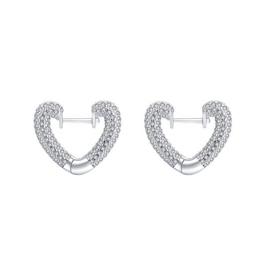 Brinco de Argola em Coração cravejado com Zircônias