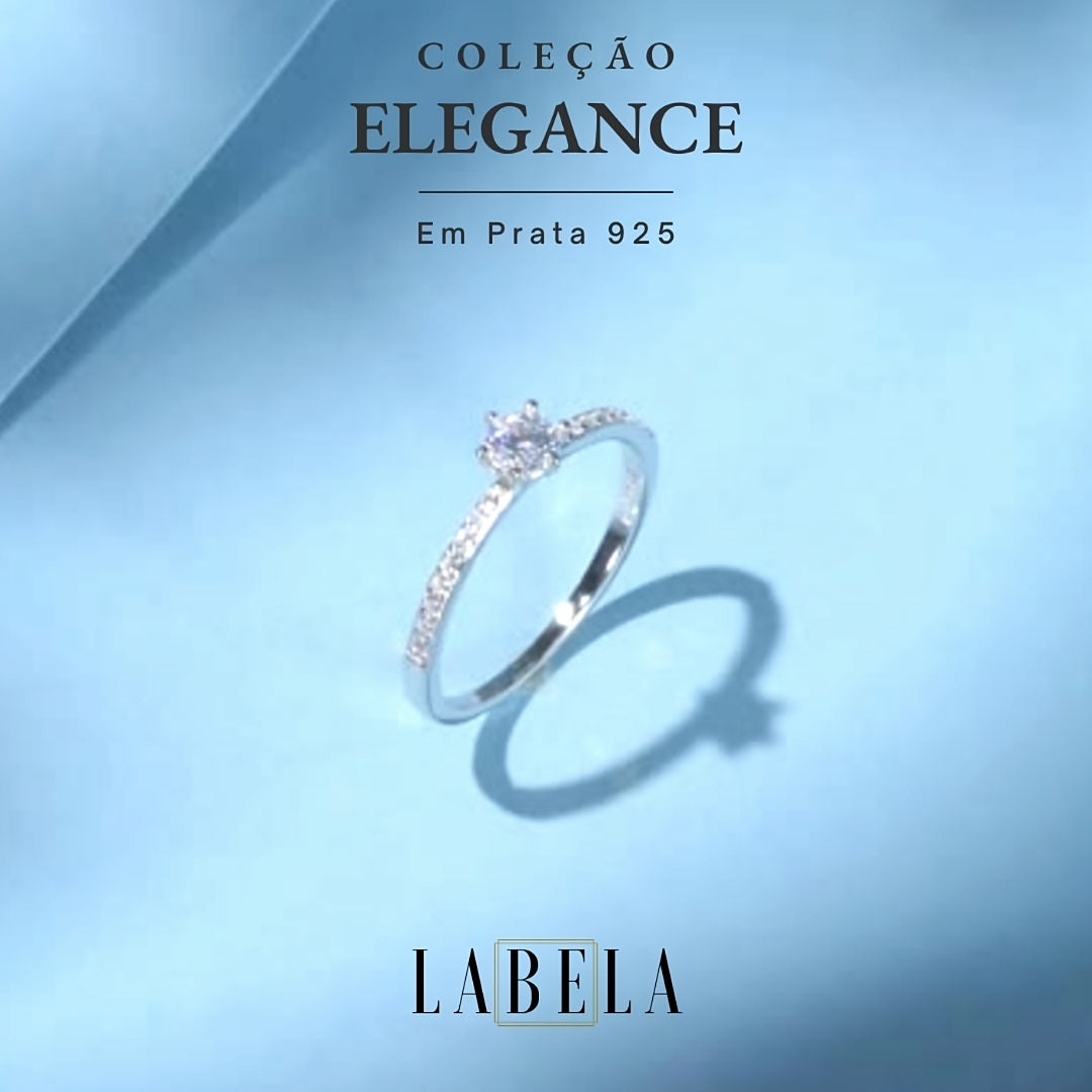 Anel Solitário Prata com Cravejados de Zircônia