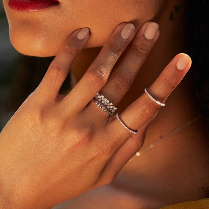 Anel de Flores Rosas Prata