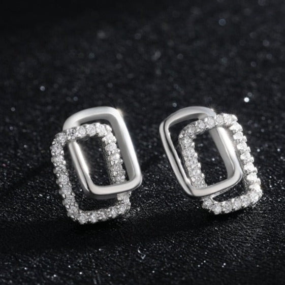 Brinco de Prata Retangular com Zircônia