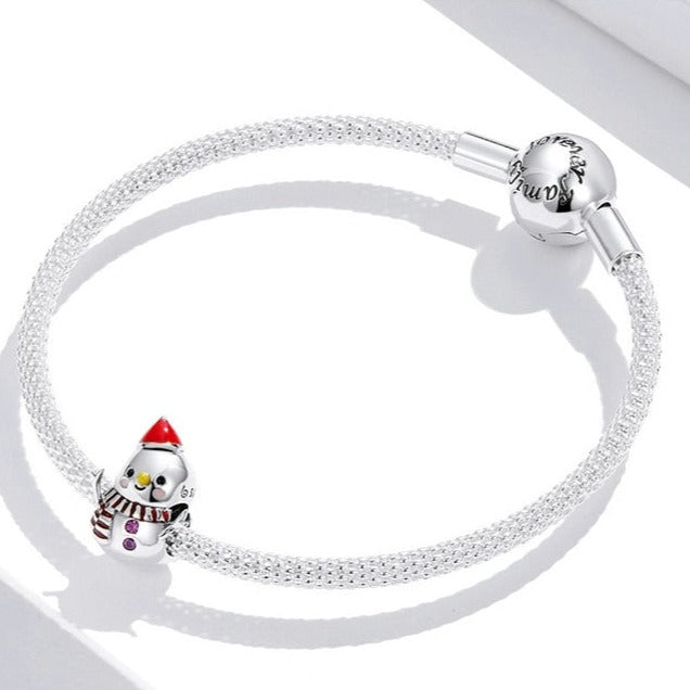 Berloque de Natal Boneco de Neve Fofo Prata