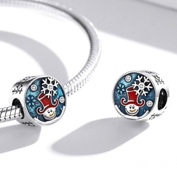 Berloque de Natal Redondo Boneco de Neve Prata