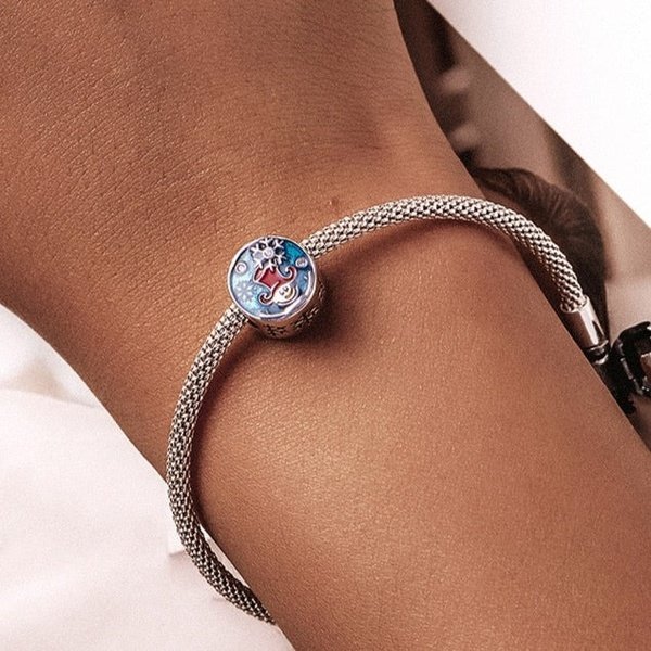 Berloque de Natal Redondo Boneco de Neve Prata