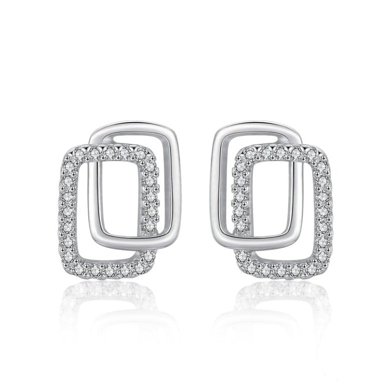 Brinco de Prata Retangular com Zircônia