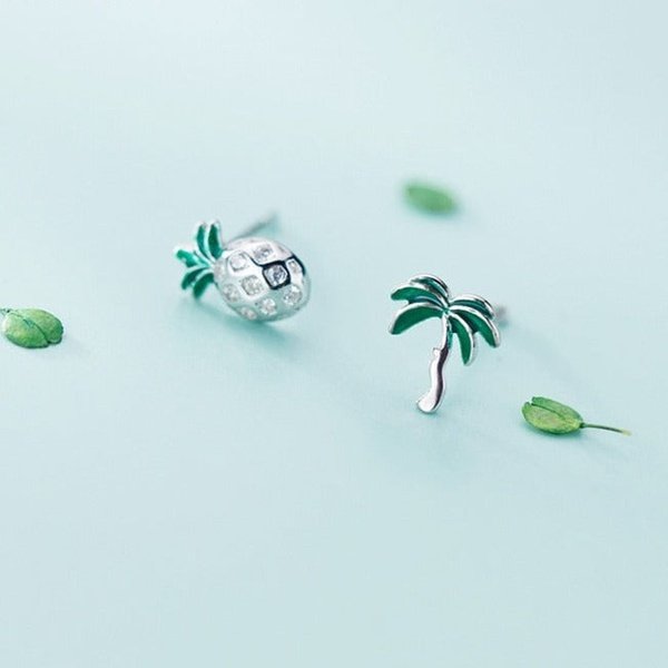 Brinco Abacaxi e Palmeira Prata