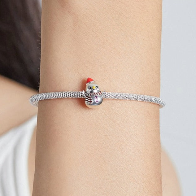 Berloque de Natal Boneco de Neve Fofo Prata