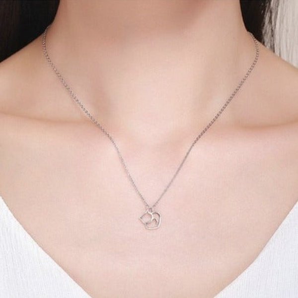 Colar Prata Coração Gato