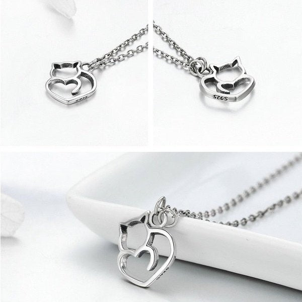 Colar Prata Coração Gato