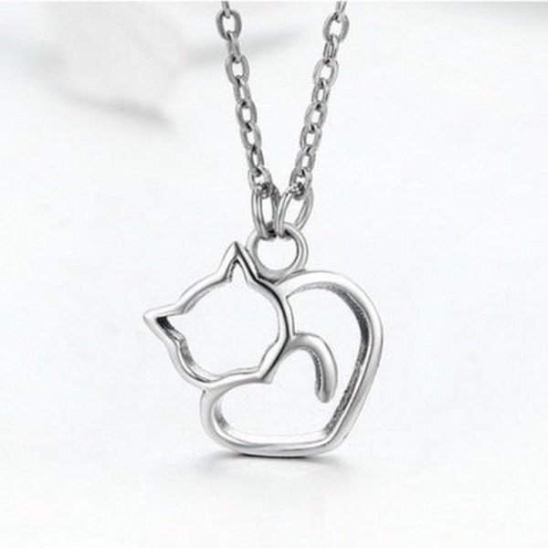Colar Prata Coração Gato