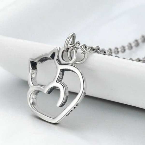 Colar Prata Coração Gato