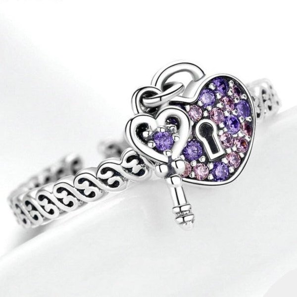 Anel Ajustável Cadeado de Coração Prata