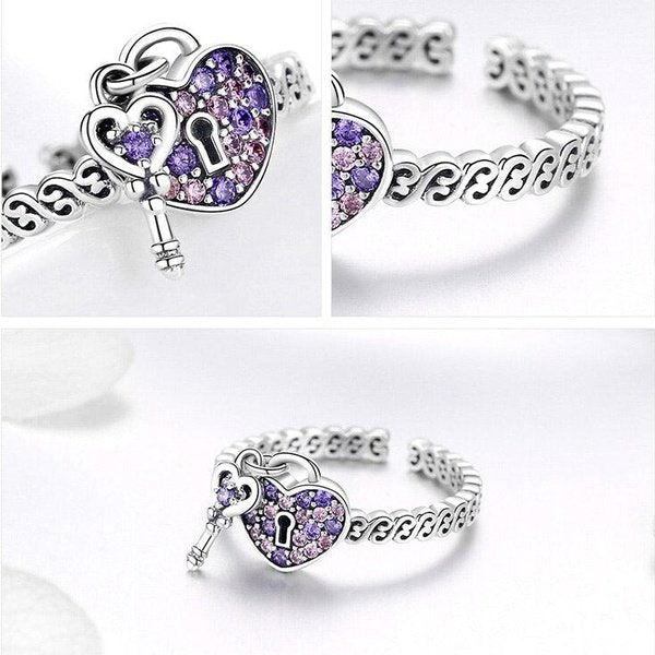 Anel Ajustável Cadeado de Coração Prata