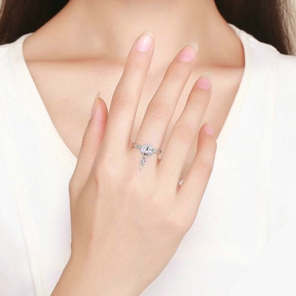 Anel Ajustável Cadeado de Coração Prata