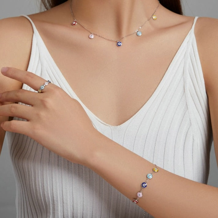 Colar Olho Grego Colors Prata