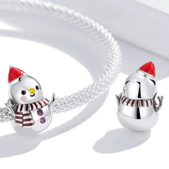 Berloque de Natal Boneco de Neve Fofo Prata