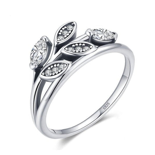 Anel Folhas de Zircônia Prata