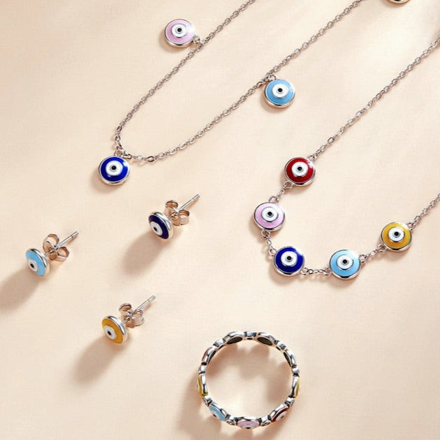 Colar Olho Grego Colors Prata