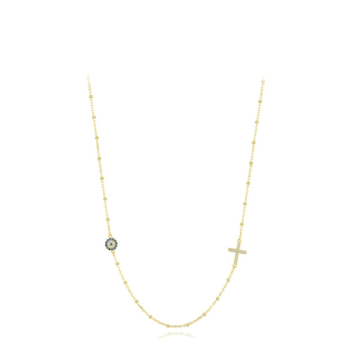 Colar de Prata Cruz e Olho Grego