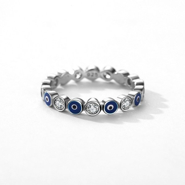 Anel Pontos de Zircônia e Olho Grego Prata