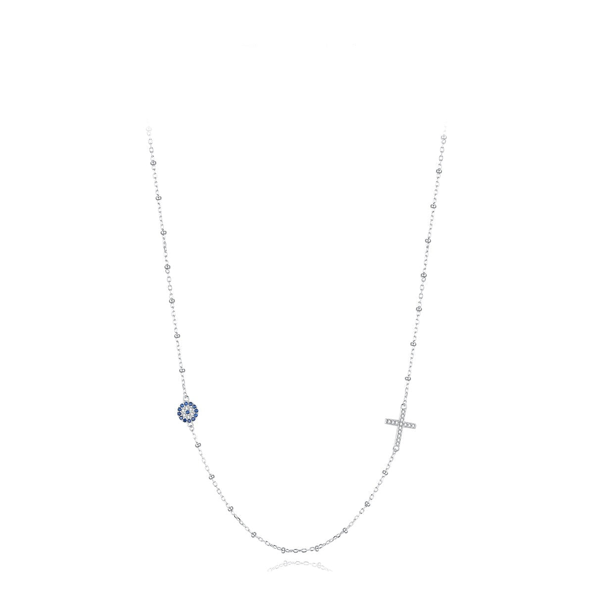 Colar de Prata Cruz e Olho Grego