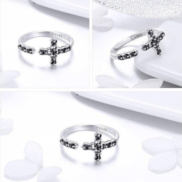Anel Ajustável Cruz Prata