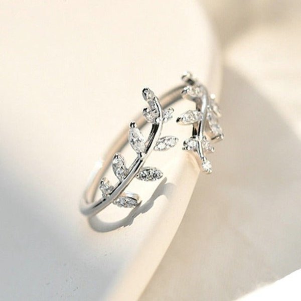 Anel Ajustável Folhas Prata