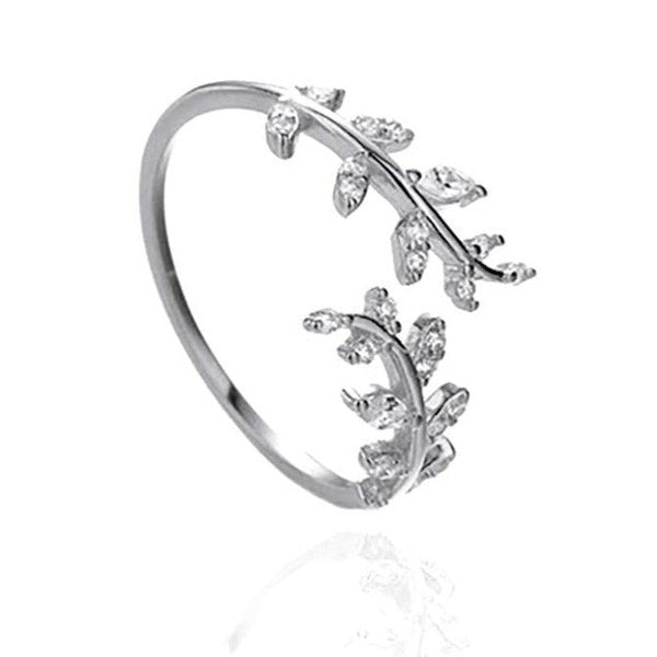 Anel Ajustável Folhas Prata