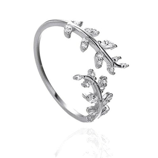 Anel Ajustável Folhas Prata