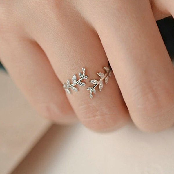 Anel Ajustável Folhas Prata