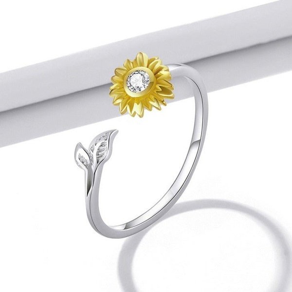 Anel Prata Ajustável Girassol