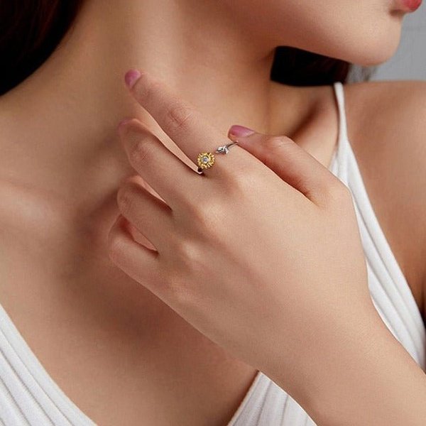 Anel Prata Ajustável Girassol