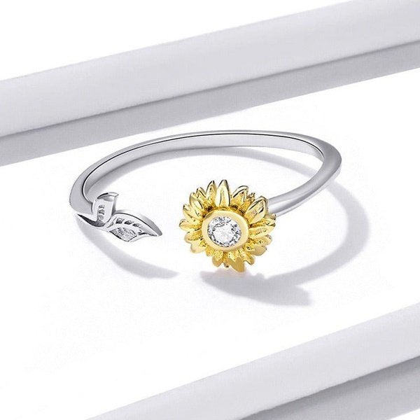 Anel Prata Ajustável Girassol