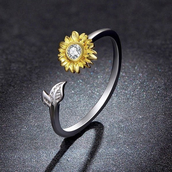 Anel Prata Ajustável Girassol