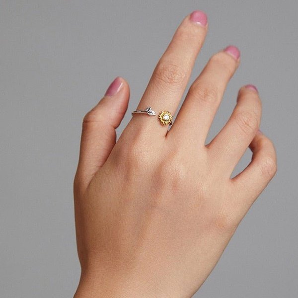 Anel Prata Ajustável Girassol