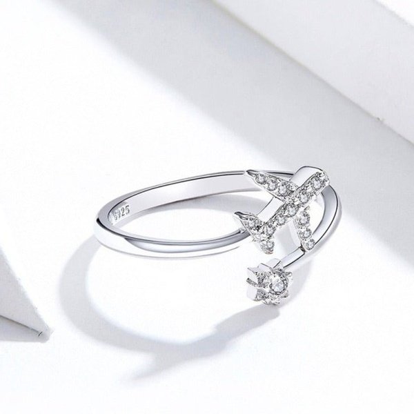 Anel Ajustável Prata Avião de Zircônia Viajantes