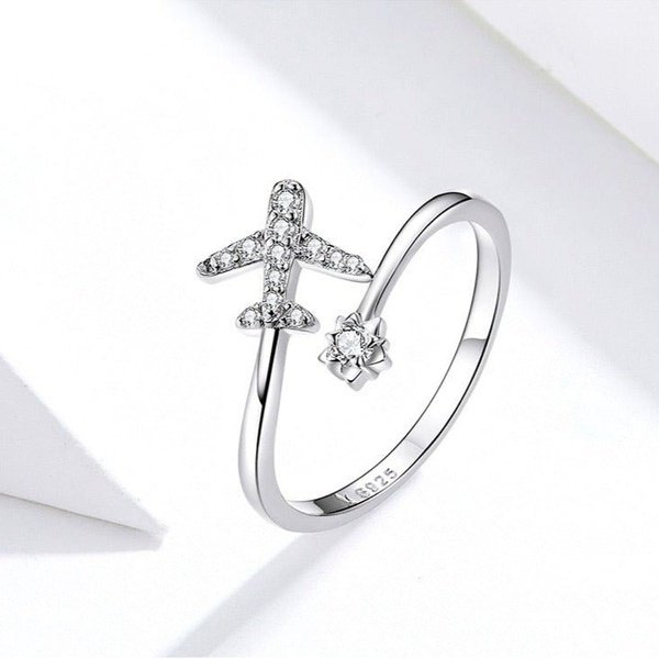 Anel Ajustável Prata Avião de Zircônia Viajantes