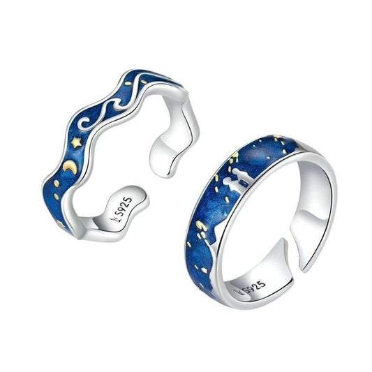 Anel Ajustável Prata Céu Estrelado Van Gogh
