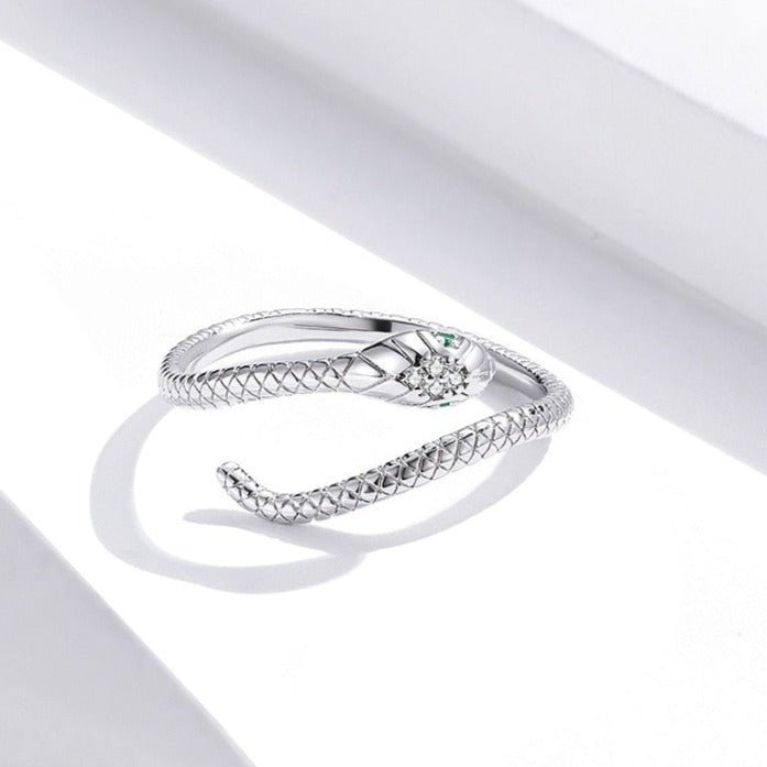 Anel Ajustável Prata Cobra Serpente