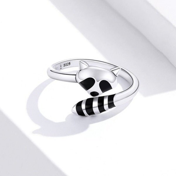 Anel Ajustável Prata Guaxinim Fofo