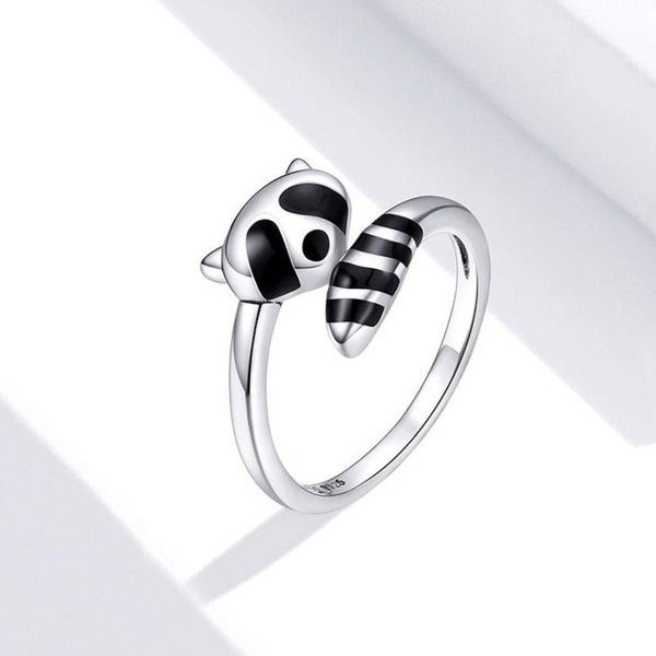 Anel Ajustável Prata Guaxinim Fofo